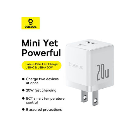 Cargador Rápido 20W USB-C y USB-A Baseus