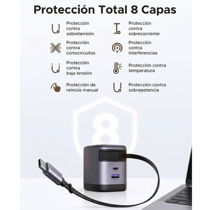 Cargador Rápido GaN Con Cable USB-C Retráctil 65W Ugreen