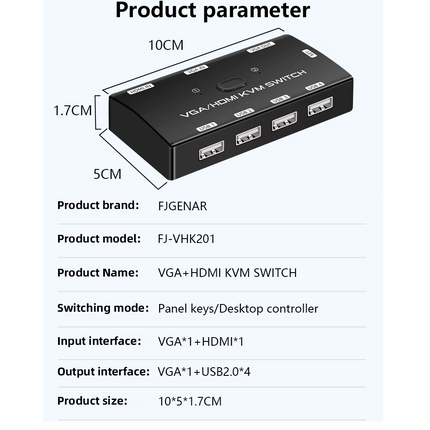 Switch 2 puerto VGA, 1 HDMI KVM, HD 1920*1080p Para 2PC