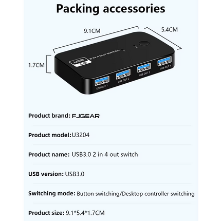 Switch Extensor USB3.0 2 Entradas 4 salidas