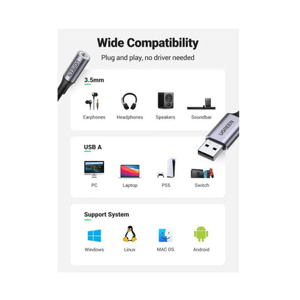 Adaptador de Audio USB2.0 a 3.5mm Ugreen