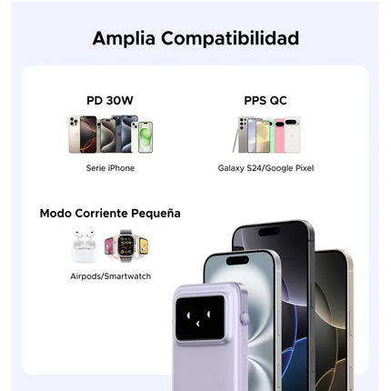 Batería Portátil 30W Carga Rápida UGREEN USB-C USB-A 10000mAh Lavanda