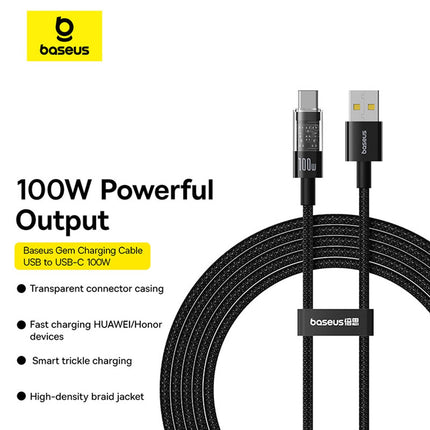 Cable Carga Rápida, USB-A a USB-C, Baseus, 2 Metros, Negro