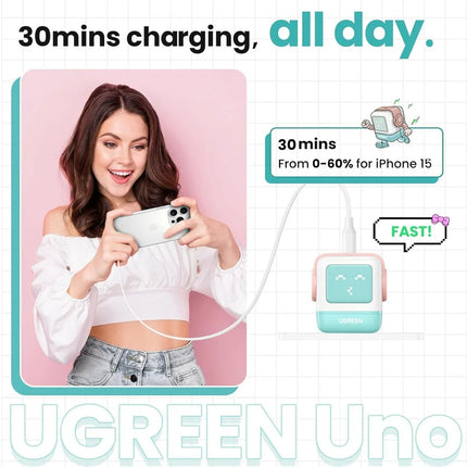 Cargador Robot 30W UGREEN Nexode GaN USB-C Carga Rápida Pink