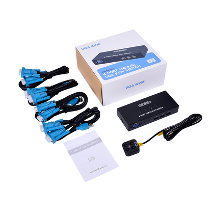 Switch VGA KVM 4 Puertos 1920*1440, 4 Cables VGA, 4PC