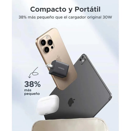 Cargador Carga Rápida 30W UGREEN USB-C y USB-A