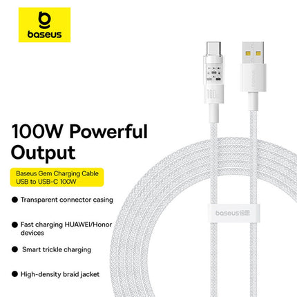 Cable Carga Rápida, USB-A a USB-C, Baseus, 2 Metros, Blanco