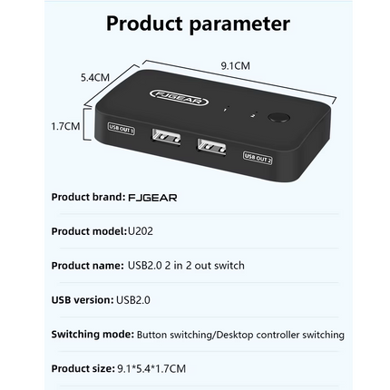 Switch USB2.0 2 Entradas 2 Salidas 2PC 1 teclado y Mouse