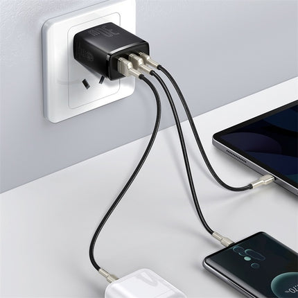 Cargador Rápido USBx2 Y USB-C, 30W, Negro, Baseus