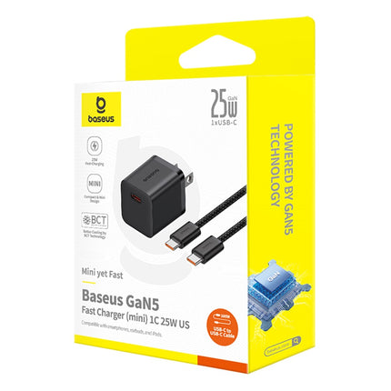 Cargador Rápido Tipo C y Cable Nailon Tipo C 1 Metro, Baseus, 25W