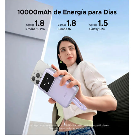 Batería Portátil 30W Carga Rápida UGREEN USB-C USB-A 10000mAh Lavanda