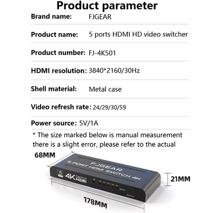 Switch HDMI KVM 5 en 1, 4K 1080p 3D, Control Remoto
