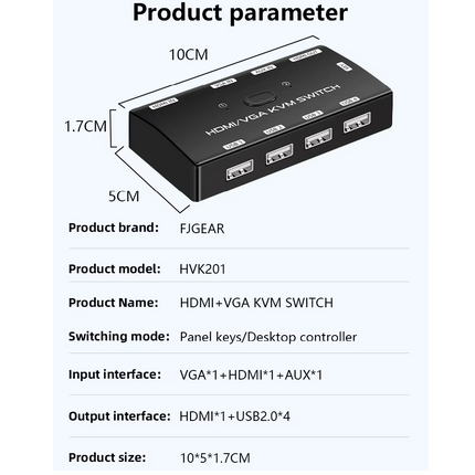 Switch 2 puerto HDMI, 1 VGA KVM, HD 1920*1080p Para 2PC