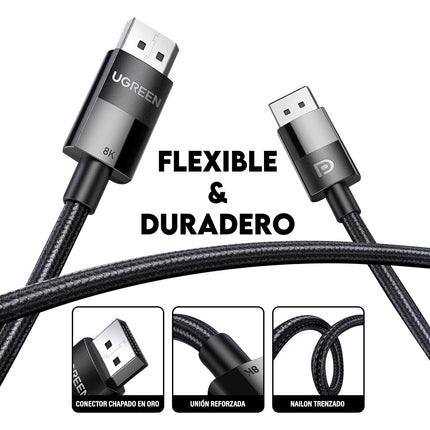 Cable DisplayPort DP UGREEN 1.4 HDR, Trenzado 8K@60Hz, 3 metros, Macho a Macho