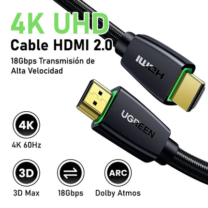 Cable HDMI 4K, UGREEN, Macho a Macho, Nylon Trenzado 3 Metros