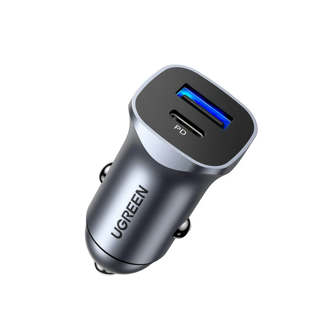 Cargador De Auto Rapido,1 USB-C DP y 1 USB-A, 24W, Ugreen