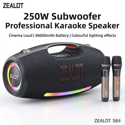 Parlante ZEALOT S89M 250W, IPX6, 48000mAh + 2 micrófonos